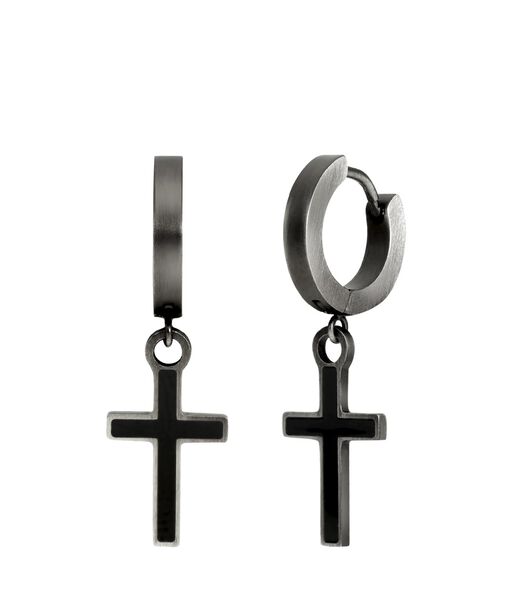 Boucles d'oreilles en acier pour hommes pendentifs croix finition anique