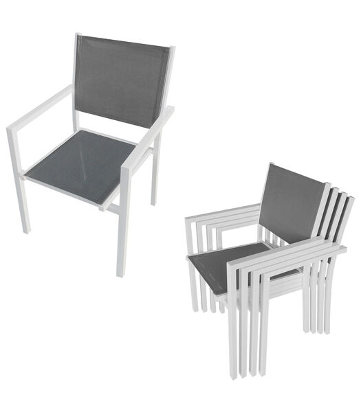CAGLIARI grijs textilene tuinset 8 zitplaatsen - wit aluminium