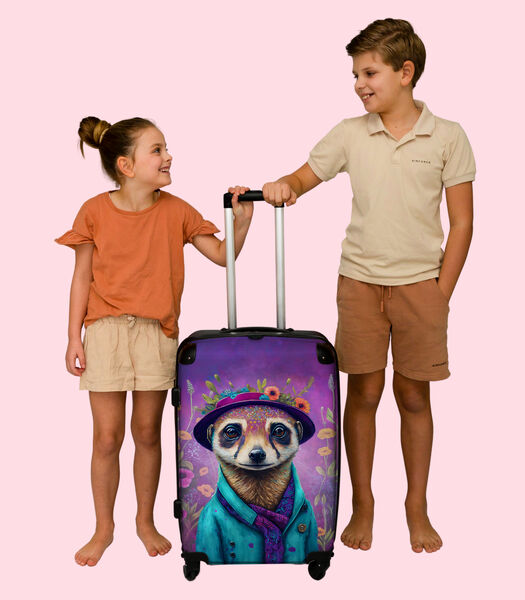 Bagage à main Valise avec 4 roues et serrure TSA (Suricate - Fleurs - Peinture - Violet - Portrait)