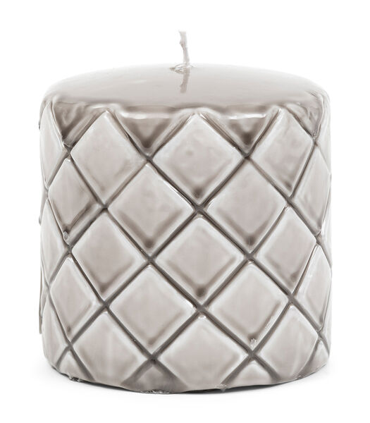 Stompkaars beige, ruiten print (ØxH) 9.5x10 - Pillar Candle Padded