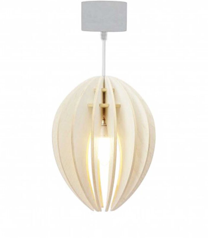 FEVE - Lampe suspension bois frêne teinté blanc cordon blanc image number 0