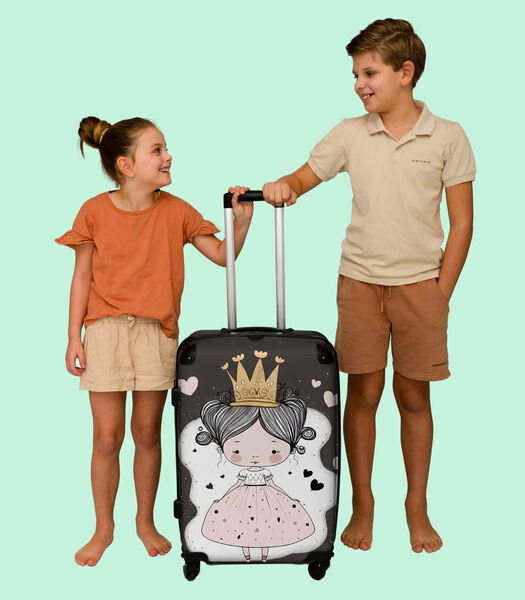 Bagage à main Valise avec 4 roues et serrure TSA (Princesse - Robe - Cœurs - Filles - Couronne)