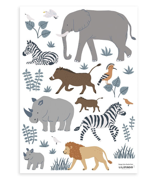 Stickers savane éléphant, lion, zèbre Tanzania, Lilipinso