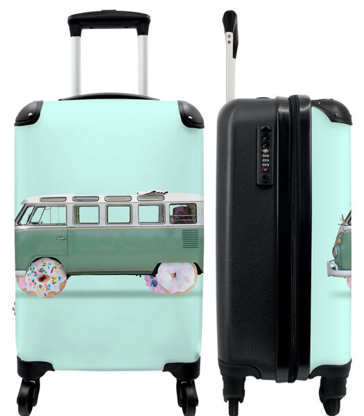 Ruimbagage koffer met 4 wielen en TSA slot (Donuts - Busje - Auto - Groen)