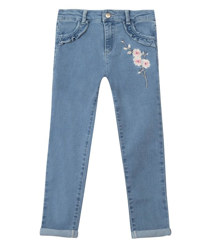 Slim jeans met geborduurde bloemen image number 0