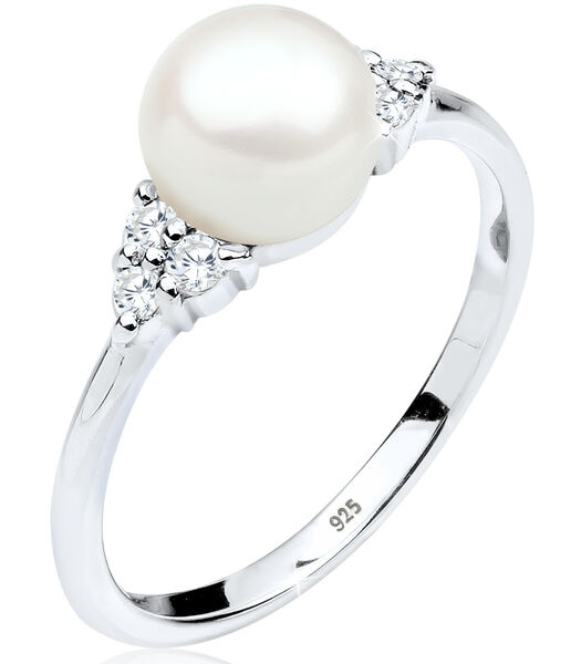 Bague Perle Perle D´eau Douce Cristaux De Zircone 925 Argent