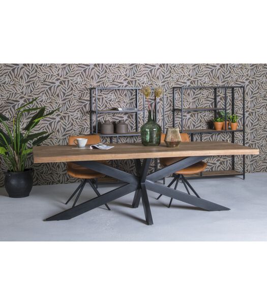 Omerta - Table de salle à manger - rectangulaire - 220cm - bois de manguier - naturel - pied Spider en acier - laqué noir