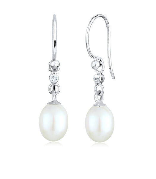 Boucles D'oreilles Avec Perles De Culture D'eau Douce Et Diamant