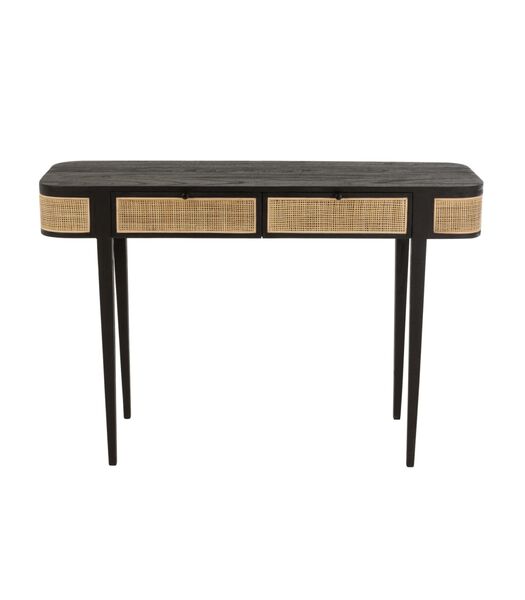 Rotan - Table d'appoint - bois - rotin - noir - naturel - 2 tiroirs - 4 pieds hauts