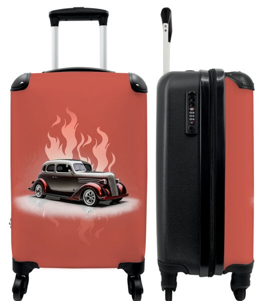 Ruimbagage koffer met 4 wielen en TSA slot (Auto - Roze - Vintage - Vlammen)