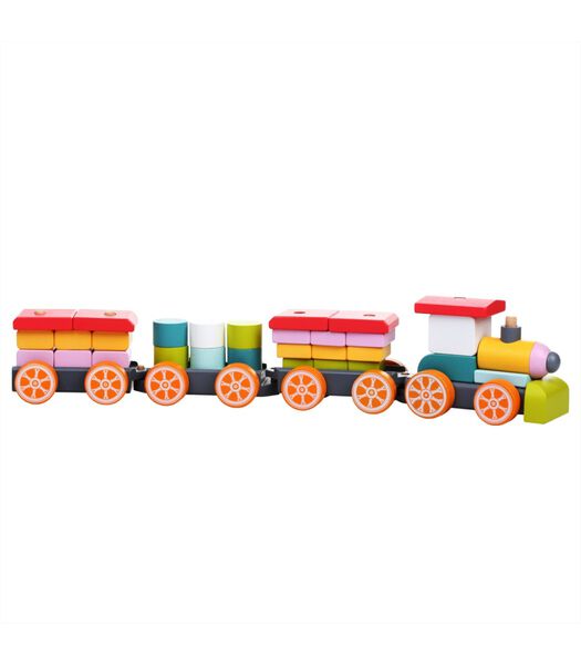 houten trein met drie wagons
