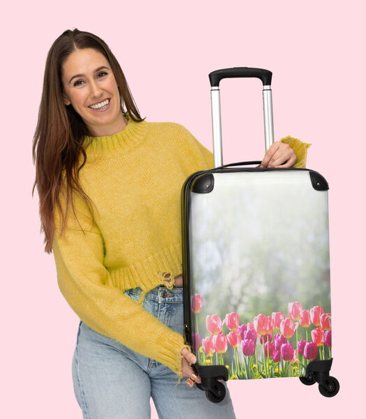 Valise spacieuse avec 4 roues et serrure TSA (Tulipes - Fleurs - Rose - Lumière du soleil - Printemps)