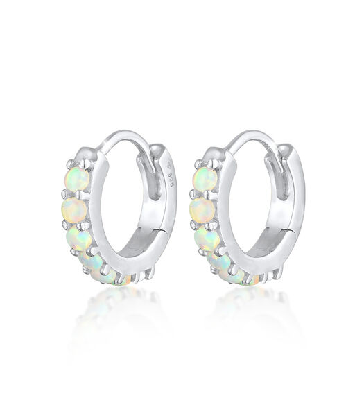 Boucles D'oreilles Créoles Pour Femmes Classique Elégant Avec Opale Synthétique En Argent Sterling 925