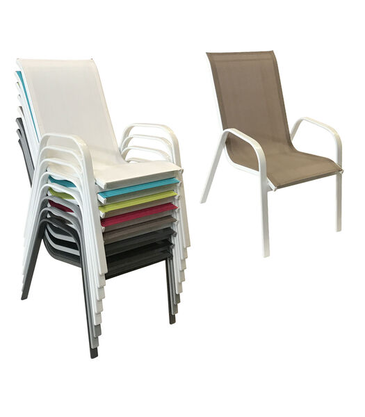 Lot de 6 chaises MARBELLA en textilène taupe - aluminium blanc