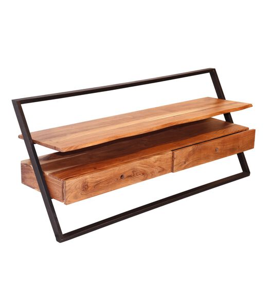Metal frame - TV-meubel - massief acacia - naturel - 2 lades - 1 nis - metalen frame