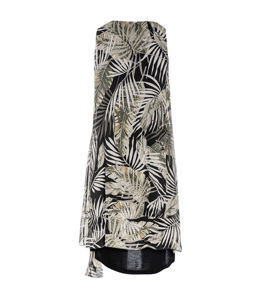 Mouwloze dubbellaagse jurk met tropische print