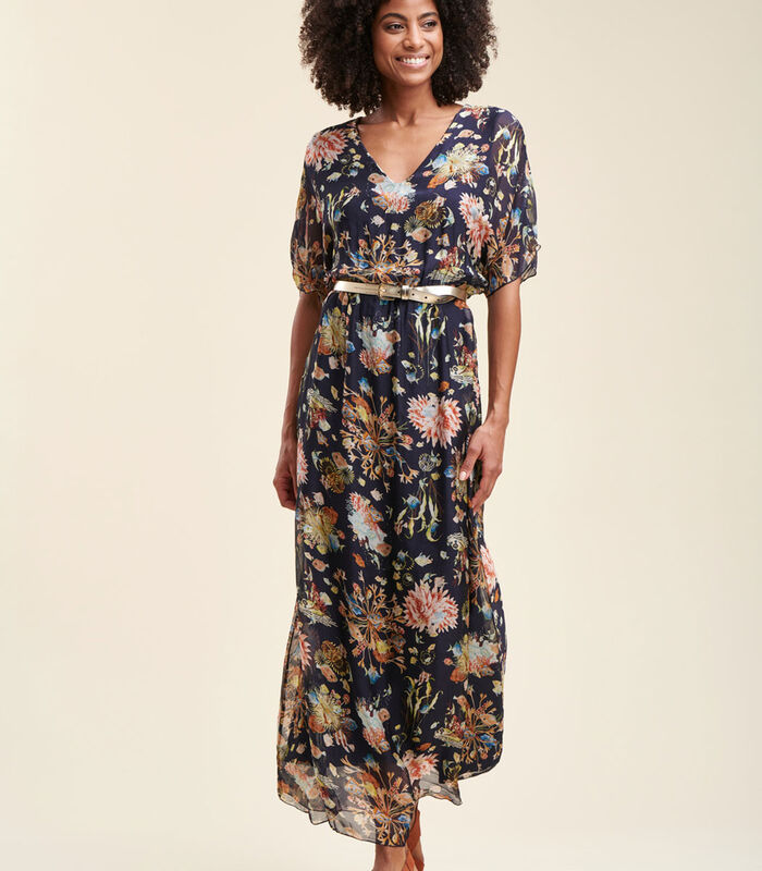 Lange jurk in viscose zijde met groenteprint image number 0