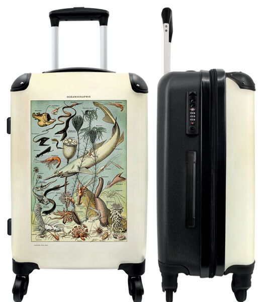 Bagage à main Valise avec 4 roues et serrure TSA (Vintage - Créatures de la mer - Plantes - Corail - Illustration)