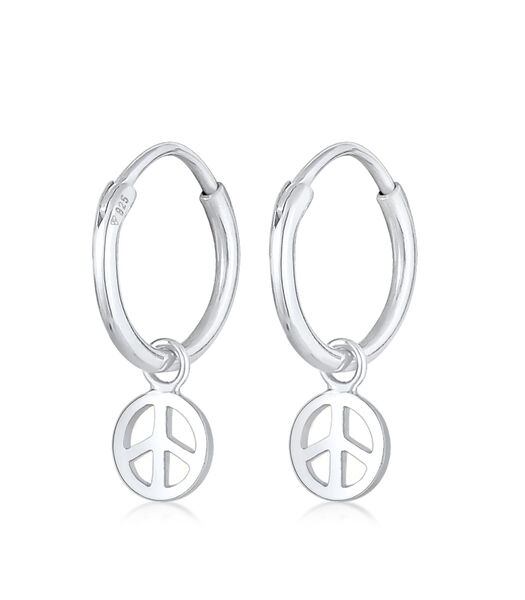 Boucles D'oreilles Créoles Pour Femmes Peace Symbole Boho En Argent Sterling 925