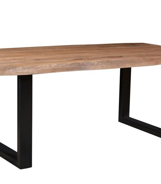 Omerta - Table de salle à manger - rectangulaire - tronc d'arbre - 200cm - mangue - naturel - pied en U en acier - laqué noir