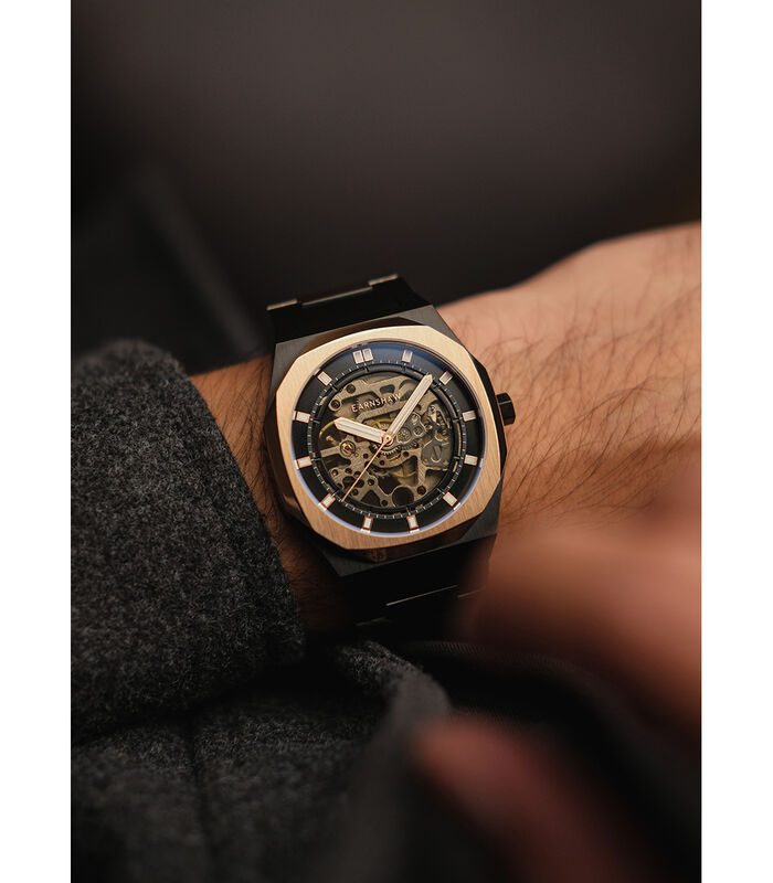 Automatisch herenhorloge met skelet - Roestvrij stalen armband - 3 wijzers - Drake image number 3