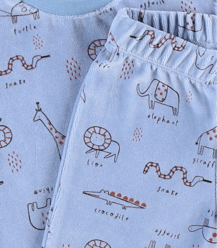 Fluwelen 2-delige pyjama met dierenprint, blauw image number 2