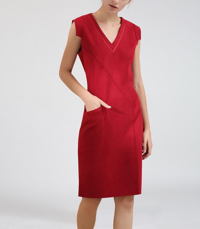 V-hals jurk met manchetten, stretch suède image number 3