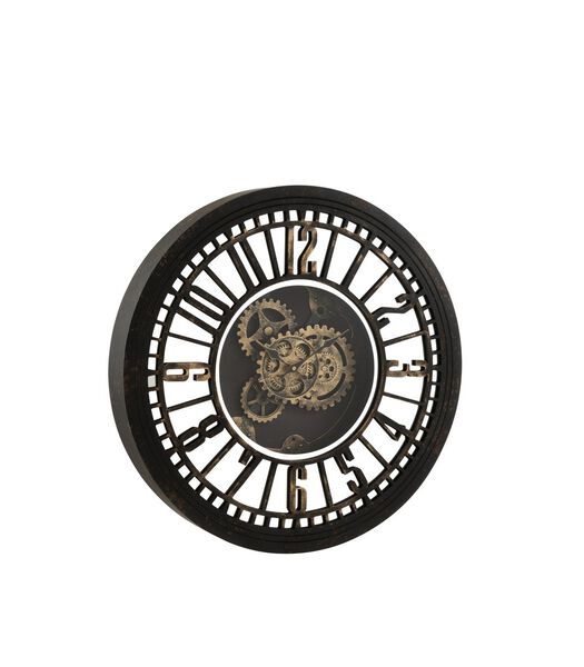 Horloge Ronde Mecanisme Apparent Miroir Antique Noir/Or