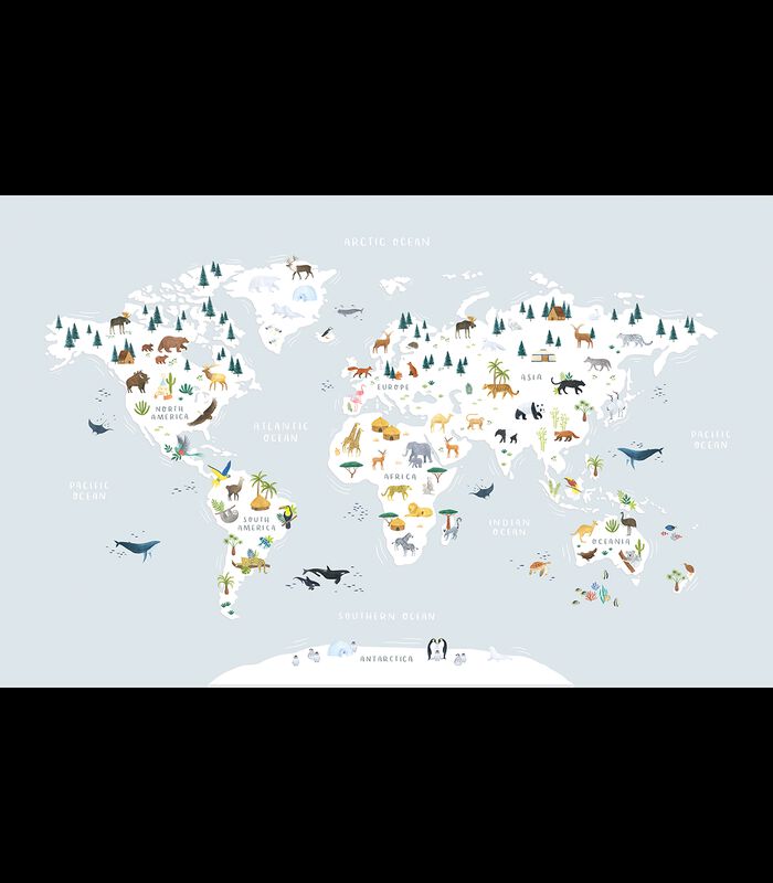 LIVING EARTH behang wanddecoratie - Dierenwereldkaart image number 1