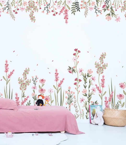 Papier peint panoramique champs de fleurs rose (droite) Magenta, Lilipinso