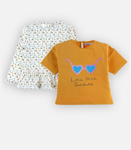 Set de 2 t-shirts en coton BIO, moutarde/écru