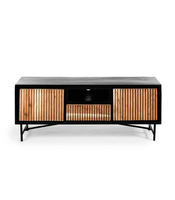 Viking - TV-meubel - 140cm - acacia - naturel - 2 deuren - 1 lade - 1 nis - staal - zwart image number 2