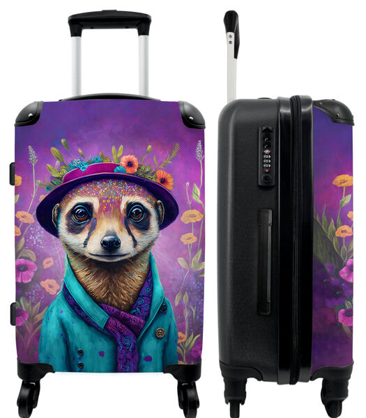 Bagage à main Valise avec 4 roues et serrure TSA (Suricate - Fleurs - Peinture - Violet - Portrait)