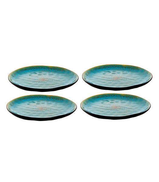 Bord Lotus 27.5 cm Turquoise Zwart Stoneware 4 stuks