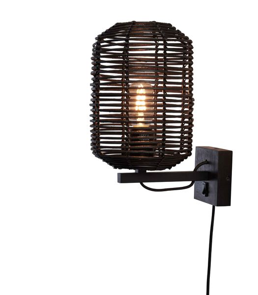 Wandlamp Tanami - Rotan Zwart - Ø18cm