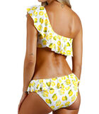 Tweedelig asymmetrisch bikinisetje met ruches Lemons image number 1