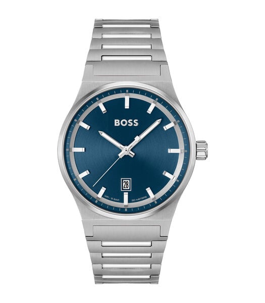 BOSS analogique bleu sur  bracelet acier 1514076