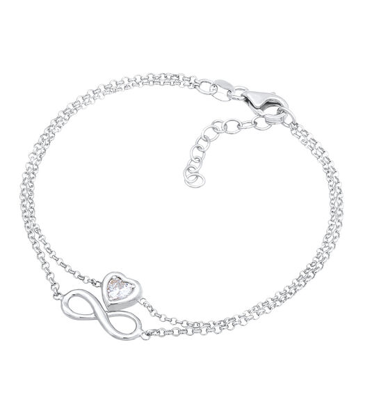 Bracelet Femmes Couches L'infini Coeur Avec Cristal De Zirconium En Argent Sterling 925