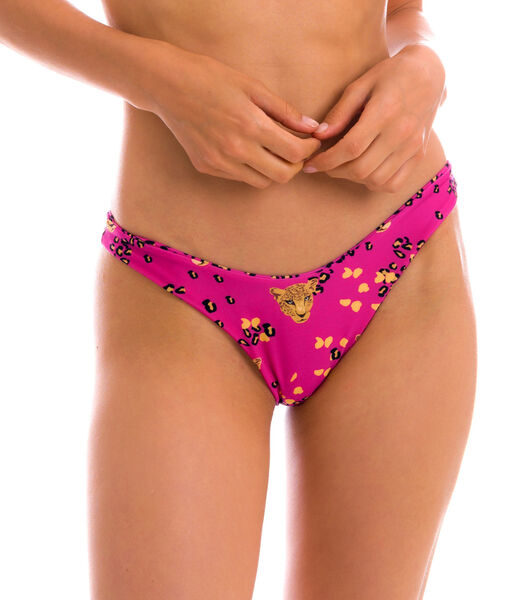 Bikinibroekje Laag uitgesneden Zwembroekj Omkeerbaar Roar-Pink High-Leg