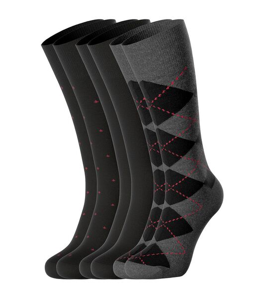 Set van 3 paar effen sokken en sokken met patroon