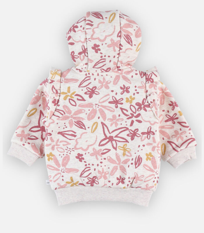 Sweatshirt met kap en bloemetjes, ecru/roos image number 4