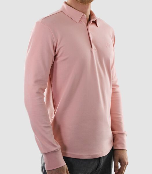 Heren Polo Lange Mouw - Strijkvrij Poloshirt - Roze - Slim Fit - Excellent Katoen