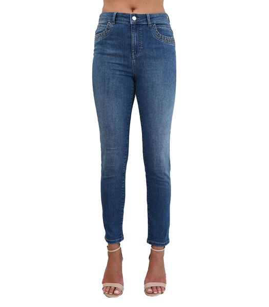 OMAN - BLAUWE SLIM JEANS MET ZAKJE MET STUDS