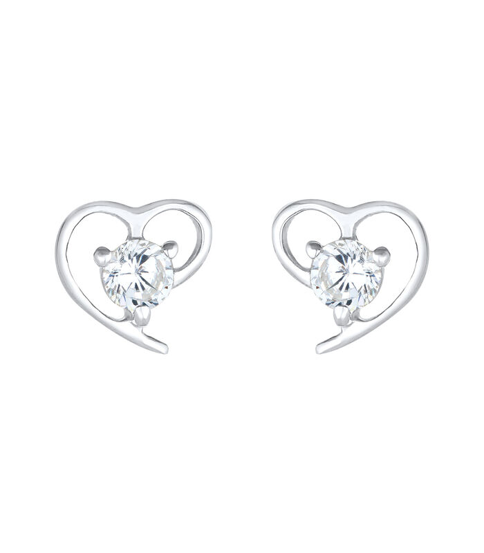 Oorbellen Dames Hart Motief Elegant Met Zirconia Kristallen In 925 Sterling Zilver image number 1
