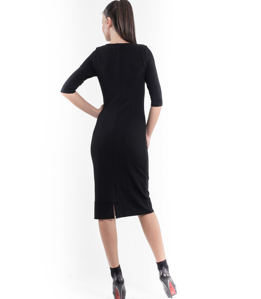 Stretch jurk met pailletten detail in zwart