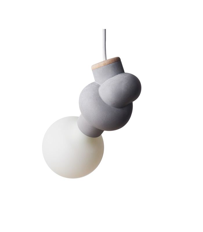 NŒUD - Lampe à suspendre en béton et bois cordon blanc ampoule edison image number 1