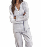 Pyjama indoor kleding broek shirt lange mouwen Vichy image number 3