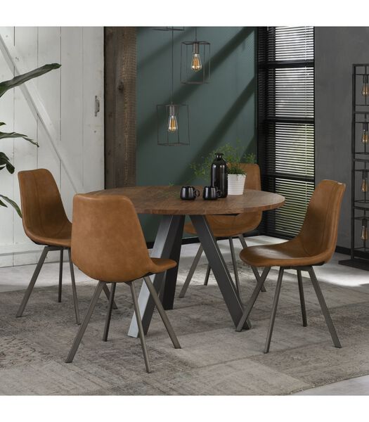 Angular - Chaise de salle à manger - set of 4 - PU - cowhide brown - metal - grey
