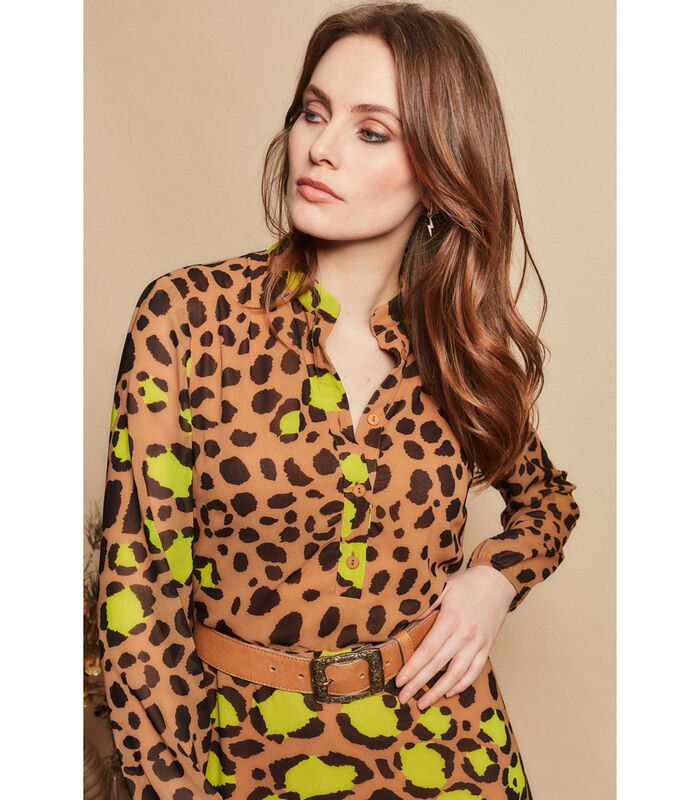 Trendy jurk in dierenprint met fluo accent image number 2