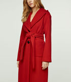 Manteau long rouge foncé imitation mouflon avec ceinture image number 2